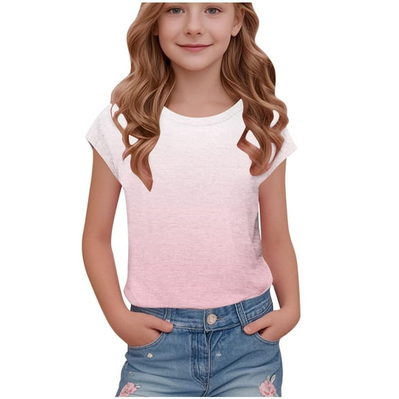 ZACPNCV Girls Tie Dye Ruffle Sleeve Shirt Kids Summer Crewneck Tops Casual Tees Pink 14-15 Years