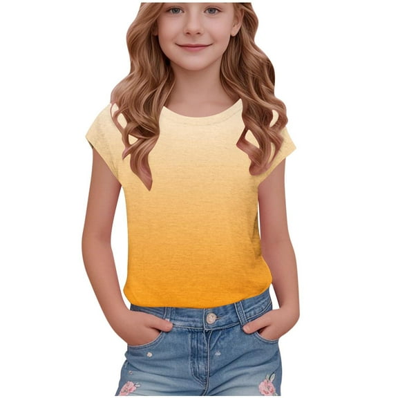 ZACPNCV Girls Tie Dye Ruffle Sleeve Shirt Kids Summer Crewneck Tops Casual Tees Yellow 7-8 Years