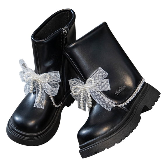 ZACPNCV Girls Toddler Bow Ankle Boots Low Chunky Heel Fall Winter Dress Booties Shoes Black