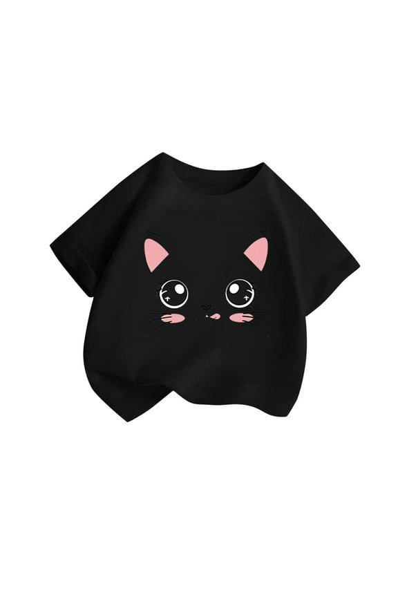 Girls Tops Short Sleeve Animals Graphic Tees Summer T Shirts Crewneck Shirts Tees Black 8-10 Years
