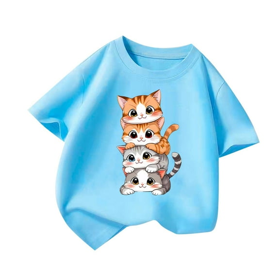 ZACPNCV Girls Tops Short Sleeve Animals Graphic Tees Summer T Shirts Crewneck Shirts Tees Blue 10-12 Years