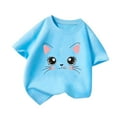 thumbnail image 1 of ZACPNCV Girls Tops Short Sleeve Animals Graphic Tees Summer T Shirts Crewneck Shirts Tees Blue 2-4 Years, 1 of 4