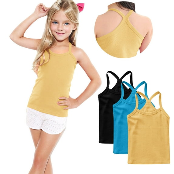 ZACPNCV Girls Undershirts 3 Pack Toddler Camisole Cotton Adjustable Straps Sleeveless Cami Dance Tank Tops for Girls Multicolor 6-7 Years