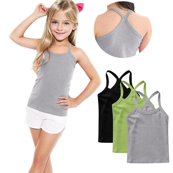 ZACPNCV Girls Undershirts Toddler Camisole Adjustable Straps Cami Dance Tank Tops 3 Pack Multicolor 6-7 Years