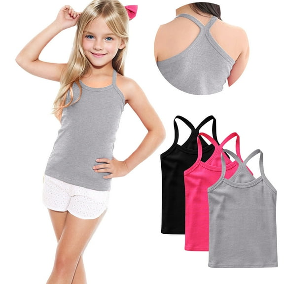 ZACPNCV Girls Undershirts Toddler Camisole Adjustable Straps Cami Dance Tank Tops 3 Pack Multicolor 8-9 Years