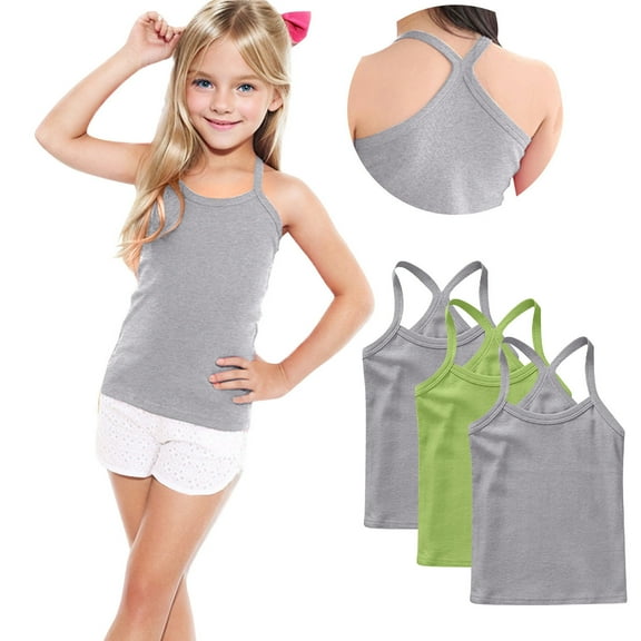 ZACPNCV Girls Undershirts Toddler Camisole Adjustable Straps Cami Dance Tank Tops 3 Pack Multicolor 8-9 Years