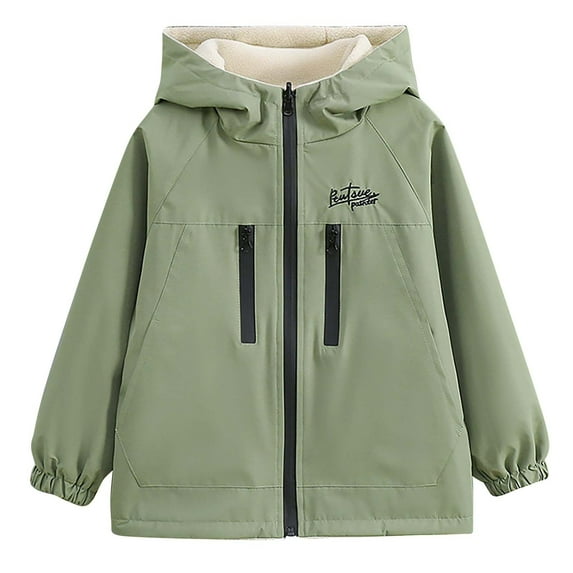 ZACPNCV Girls Waterproof Winter Coat Fleece Ski Jacket Hooded Windbreaker Hooded Coat Warm Raincoat Outerwear Olive Green 5-6 Years