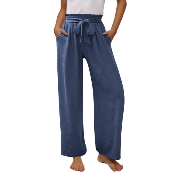 ZACPNCV Girls Wide Leg Pants Casual Flowy Elastic Waist Palazzo Harem Trousers with Pockets Navy 12-13 Years