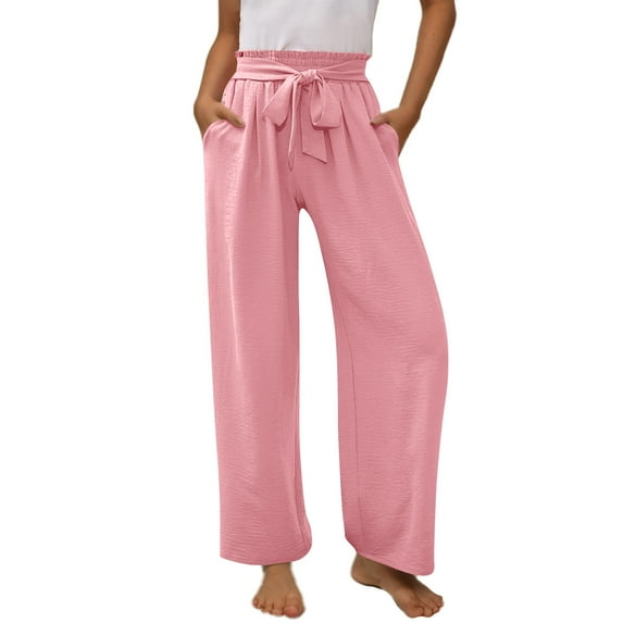 ZACPNCV Girls Wide Leg Pants Casual Flowy Elastic Waist Palazzo Harem Trousers with Pockets Pink 6-7 Years