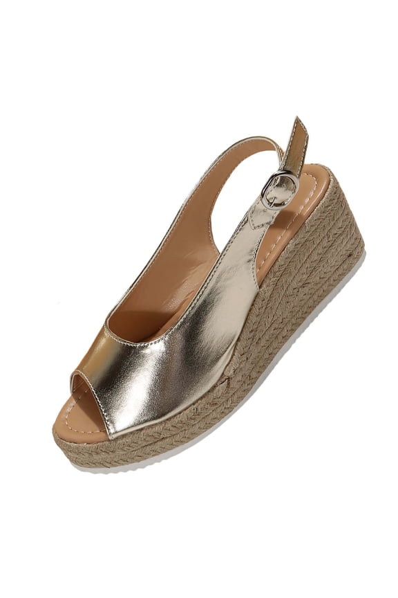 Gold Plus Size Wedge Sandals for Women Peep Toe Glitter Snake Print Platform Height Increasing Beach Outdoor Sandals