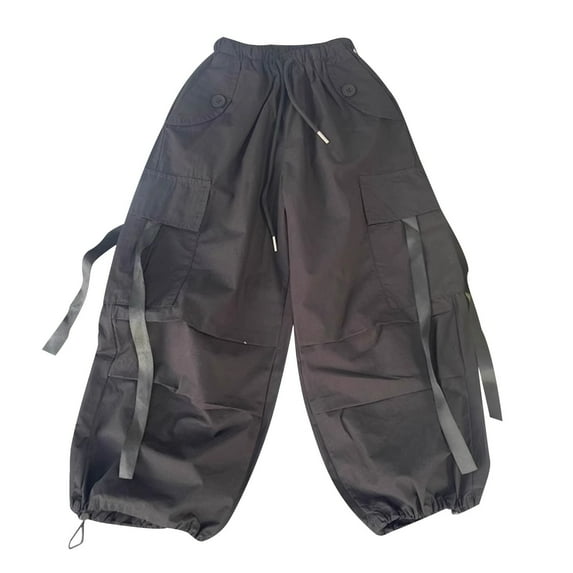 ZACPNCV Hip Hop Dance Cargo Pants for Girls Boys Wide Leg High Elastic Waisted Jogger Sweatpants Streetwear Active Pants 11-12 Years