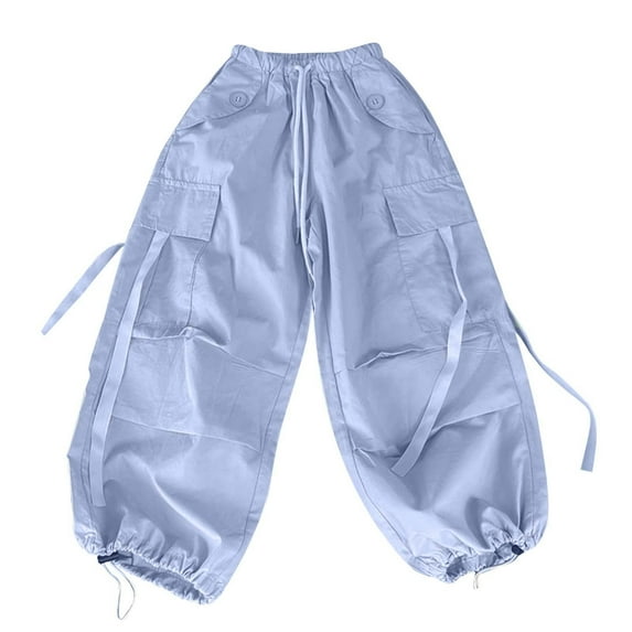 ZACPNCV Hip Hop Dance Cargo Pants for Girls Boys Wide Leg High Elastic Waisted Jogger Sweatpants Streetwear Active Pants 13-14 Years