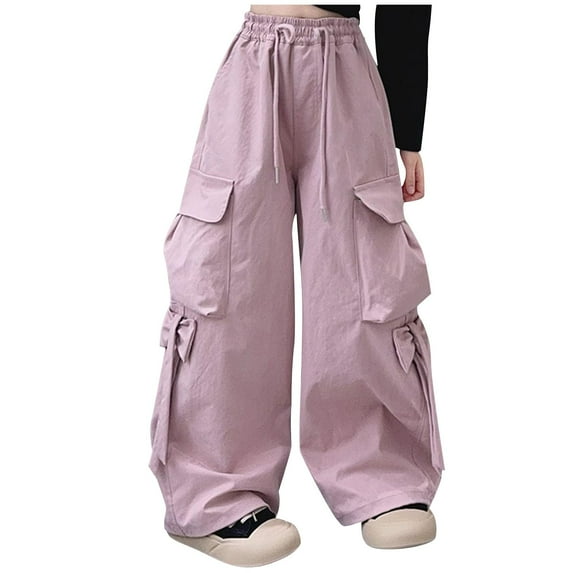 ZACPNCV Hip Hop Dance Cargo Pants for Girls Boys Wide Leg High Elastic Waisted Jogger Sweatpants Streetwear Active Pants 15-16 Years