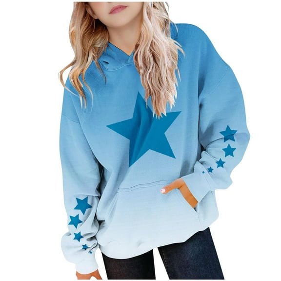ZACPNCV Hoodies for Teen Girls Cute Trendy Youth Long Sleeve Oversized Hooded Sweatshirts Tween Tops Winter Preppy Clothes Blue 11-12 Years