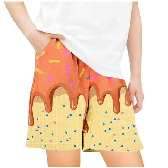 ZACPNCV Ice Cream Printed Boys Casual Shorts Athletic Gym Shorts Elastic Waist with Pockets Summer Sports Outdoor Homewear Orange 9-10 Years