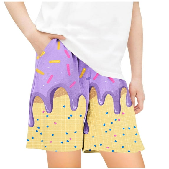 ZACPNCV Ice Cream Printed Boys Casual Shorts Athletic Gym Shorts Elastic Waist with Pockets Summer Sports Outdoor Homewear Purple 9-10 Years