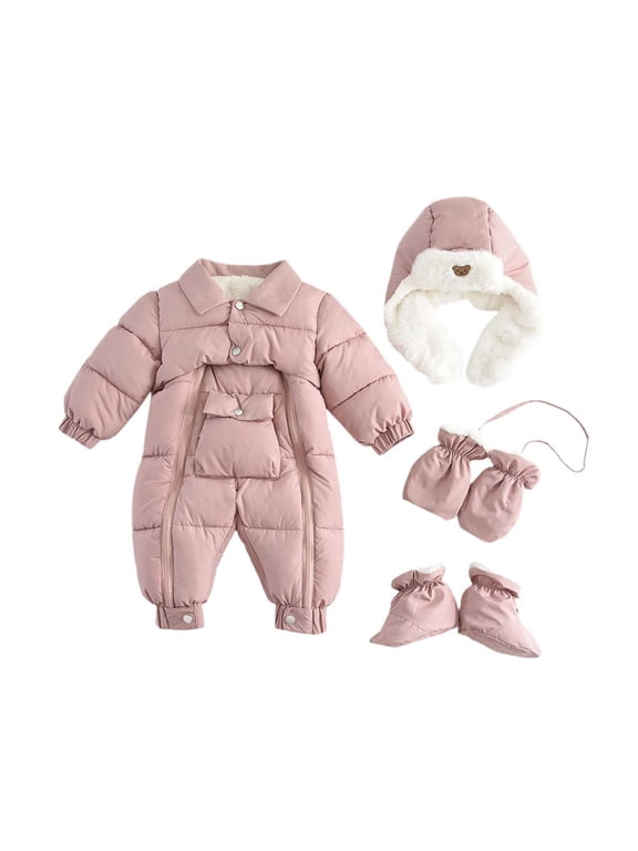 Infant Baby Boys Girls Winter Snowsuit Romper Hoodied Footie Outwear Toddler Jumpsuit Down Coat Jacket Pink 3-6 Months