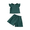 thumbnail image 1 of ZACPNCV Infant Baby Girl Summer Outfits Cute Ruffle Short Sleeve T Shirt Top Waist Shorts Shorts Set 2 Piece Toddler Boho Clothes Green 6-7 Years, 1 of 9