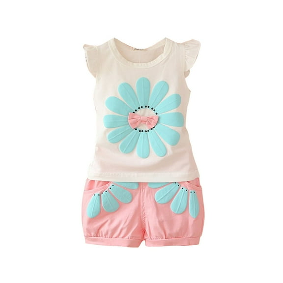 ZACPNCV Infant Baby Girl Summer Outfits Cute Ruffle Short Sleeve T Shirt Top Waist Shorts Shorts Set 2 Piece Toddler Boho Clothes Pink 9-12 Months