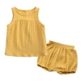 thumbnail image 1 of ZACPNCV Infant Baby Girl Summer Outfits Cute Ruffle Short Sleeve T Shirt Top Waist Shorts Shorts Set 2 Piece Toddler Boho Clothes Yellow 12-24 Months, 1 of 8