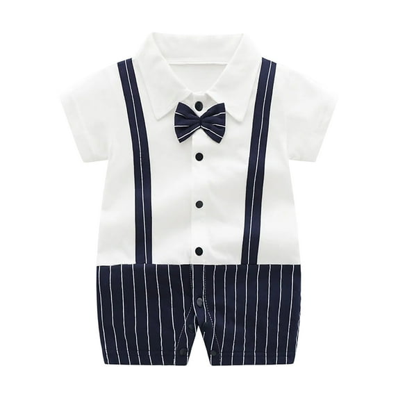 ZACPNCV Infant Newborn Baby Boys Gentleman Suit Bowtie Romper Color Block Short Sleeve Outfids Jumpsuit Clothes Baby Bodysuits Black 12-18 Months