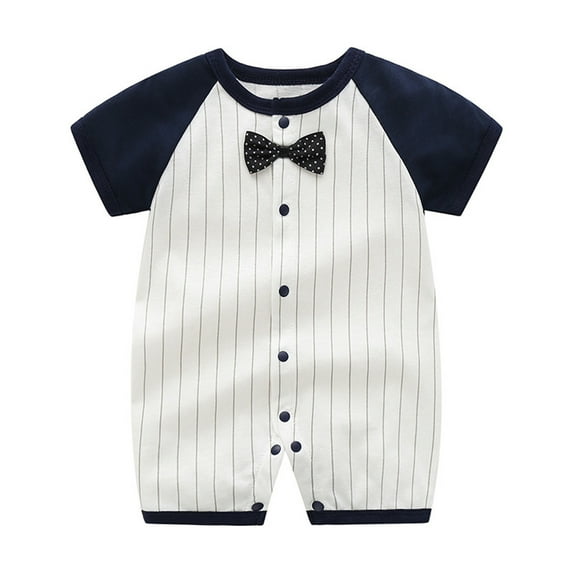 ZACPNCV Infant Newborn Baby Boys Gentleman Suit Bowtie Romper Color Block Short Sleeve Outfids Jumpsuit Clothes Baby Bodysuits Black 9-12 Months