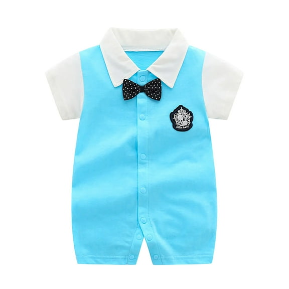 ZACPNCV Infant Newborn Baby Boys Gentleman Suit Bowtie Romper Color Block Short Sleeve Outfids Jumpsuit Clothes Baby Bodysuits Blue 18-24 Months