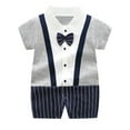 thumbnail image 1 of ZACPNCV Infant Newborn Baby Boys Gentleman Suit Bowtie Romper Color Block Short Sleeve Outfids Jumpsuit Clothes Baby Bodysuits Dark Gray 12-18 Months, 1 of 3