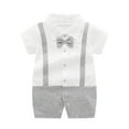 thumbnail image 1 of ZACPNCV Infant Newborn Baby Boys Gentleman Suit Bowtie Romper Color Block Short Sleeve Outfids Jumpsuit Clothes Baby Bodysuits Gray 12-18 Months, 1 of 4
