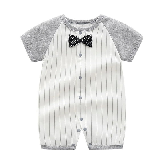 ZACPNCV Infant Newborn Baby Boys Gentleman Suit Bowtie Romper Color Block Short Sleeve Outfids Jumpsuit Clothes Baby Bodysuits Gray 6-9 Months