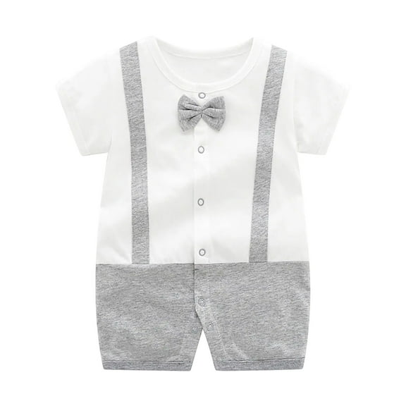ZACPNCV Infant Newborn Baby Boys Gentleman Suit Bowtie Romper Color Block Short Sleeve Outfids Jumpsuit Clothes Baby Bodysuits Gray 6-9 Months
