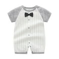 thumbnail image 1 of ZACPNCV Infant Newborn Baby Boys Gentleman Suit Bowtie Romper Color Block Short Sleeve Outfids Jumpsuit Clothes Baby Bodysuits Gray 9-12 Months, 1 of 4