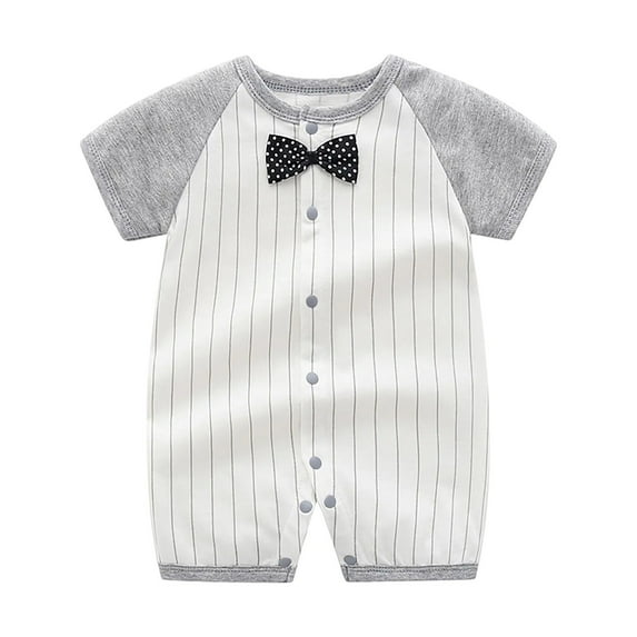 ZACPNCV Infant Newborn Baby Boys Gentleman Suit Bowtie Romper Color Block Short Sleeve Outfids Jumpsuit Clothes Baby Bodysuits Gray 9-12 Months