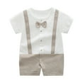 thumbnail image 1 of ZACPNCV Infant Newborn Baby Boys Gentleman Suit Bowtie Romper Color Block Short Sleeve Outfids Jumpsuit Clothes Baby Bodysuits Khaki 6-9 Months, 1 of 3