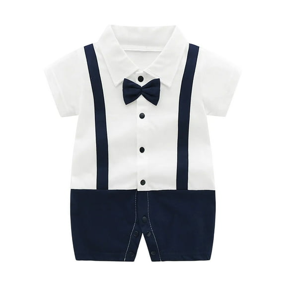 ZACPNCV Infant Newborn Baby Boys Gentleman Suit Bowtie Romper Color Block Short Sleeve Outfids Jumpsuit Clothes Baby Bodysuits Navy 6-9 Months