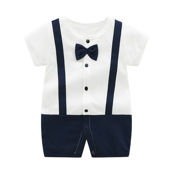 ZACPNCV Infant Newborn Baby Boys Gentleman Suit Bowtie Romper Color Block Short Sleeve Outfids Jumpsuit Clothes Baby Bodysuits Navy 6-9 Months