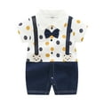 thumbnail image 1 of ZACPNCV Infant Newborn Baby Boys Gentleman Suit Bowtie Romper Color Block Short Sleeve Outfids Jumpsuit Clothes Baby Bodysuits Navy 9-12 Months, 1 of 3