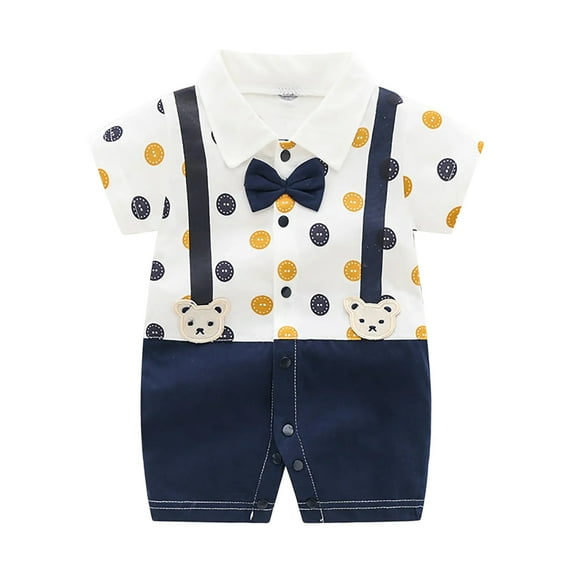 ZACPNCV Infant Newborn Baby Boys Gentleman Suit Bowtie Romper Color Block Short Sleeve Outfids Jumpsuit Clothes Baby Bodysuits Navy 9-12 Months