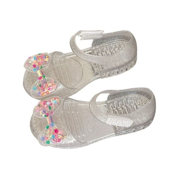 ZACPNCV Jelly Sandals for Girls Kids Princess Dress Up Flat Closed Toe Shoes Summer Casual Water Beach Flat Sandals Silver 8.5-9 Years