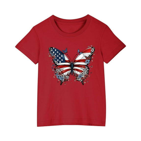 ZACPNCV July 4th Shirts for Boy Girl Crew Neck Short Sleeve Shirt Casual Graphic Patriotic Tunic Tops Summer T Shirts Red 9-10 Years