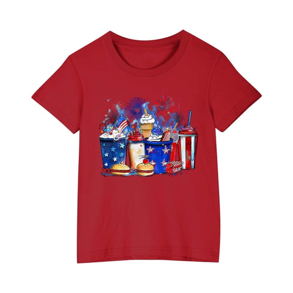 ZACPNCV July 4th Shirts for Boy Girl Crew Neck Short Sleeve Shirt Casual Graphic Patriotic Tunic Tops Summer T Shirts Red 9-10 Years