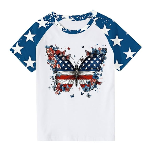 ZACPNCV July 4th Shirts for Kids Boys Girls Flag USA Print Tees Patriotic Casual Short Sleeve Tops Memorial Day Gift T Shirt Blue 3-4 Years