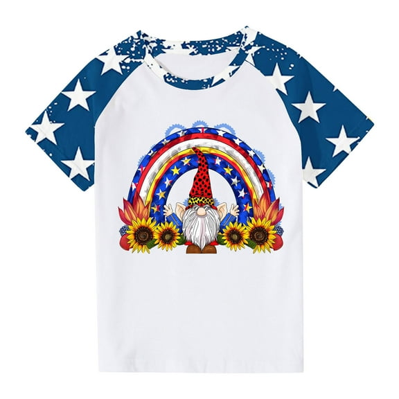 ZACPNCV July 4th Shirts for Kids Boys Girls Flag USA Print Tees Patriotic Casual Short Sleeve Tops Memorial Day Gift T Shirt Blue 3-4 Years