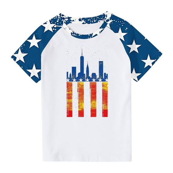 ZACPNCV July 4th Shirts for Kids Boys Girls Flag USA Print Tees Patriotic Casual Short Sleeve Tops Memorial Day Gift T Shirt Blue 5-6 Years