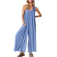thumbnail image 1 of ZACPNCV Jumpsuits for Women's Casual Summer Loose Jumpsuits Sleeveless Tank V Neck Wide Leg Romper Light Blue, 1 of 6