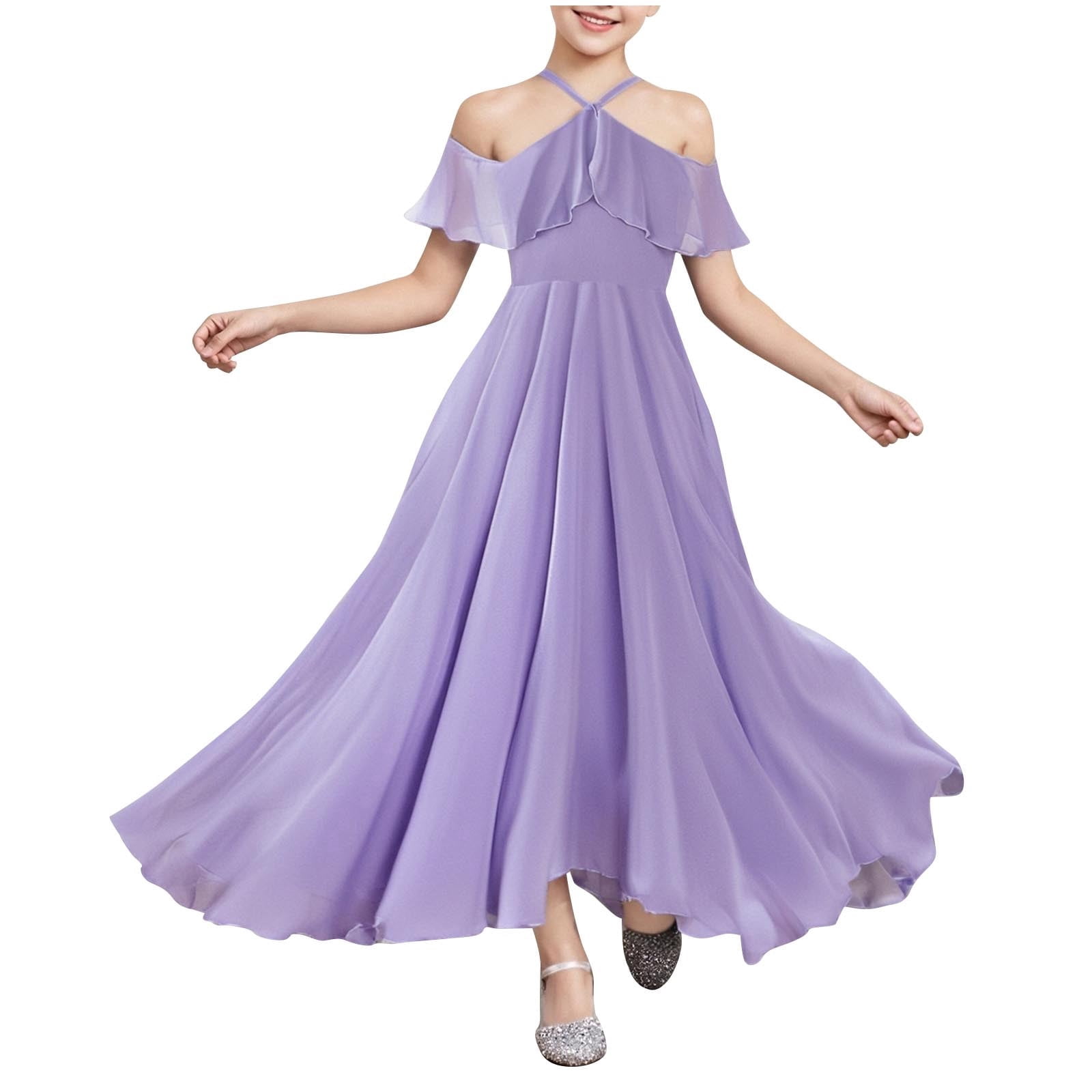 purple teenage bridesmaid dresses ZACPNCV Junior Girls Halter Bridesmaid for Teens Split Satin Flower Girl Formal Gown for Wedding 11-12 Years shades of purple bridesmaid dresses