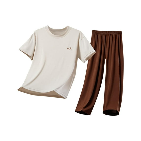 ZACPNCV Kids 2 Piece Outfits Girls Summer Short Sleeve T-Shirts and Pants Set Clothing Sets Beige 5-6 Years