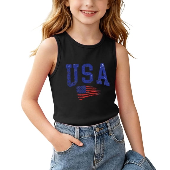 ZACPNCV Kids 4Th Of July Tank Top Patriotic Sleeveless Tees Stars Stripes Print Crewneck Summer Casual Shirt for Boys Girls 3-15Y B-Black