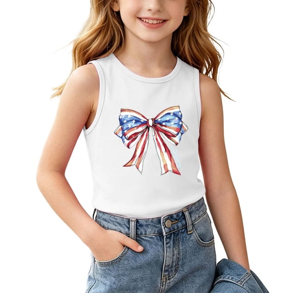 ZACPNCV Kids 4Th Of July Tank Top Patriotic Sleeveless Tees Stars Stripes Print Crewneck Summer Casual Shirt for Boys Girls 3-15Y D-White