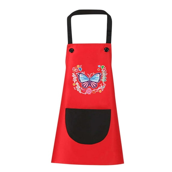 ZACPNCV Kids Apron Adjustable Children Chef Art Smock with Pocket for Girl Boy Activity Red 9-11 Years